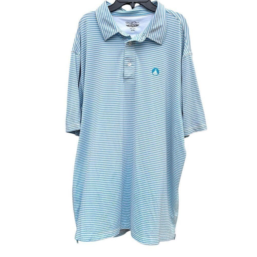 Straight‎ Down Golf Men's 2XL Blue White Striped Polo Shirt Short Sleeve